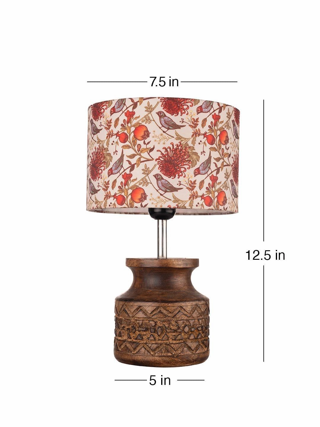 Wooden Carved Lamp with Birdy Multicolor Shade