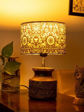 Wooden Carved Lamp with Indian Art Multicolor Shade Louis Poulsen chandelier