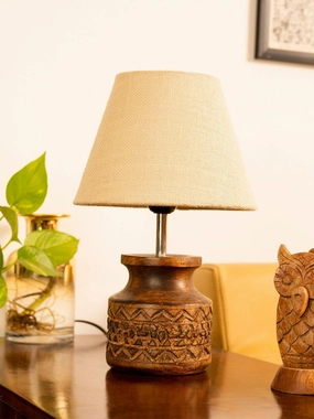 Wooden Carved Lamp with Taper Jute White Shade Louis Poulsen chandelier