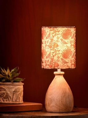 Wooden Dome Table Lamp Bird Printed Shade Louis Poulsen chandelier