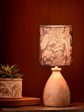 Wooden Dome Table Lamp Blue Leaves Shade Louis Poulsen chandelier