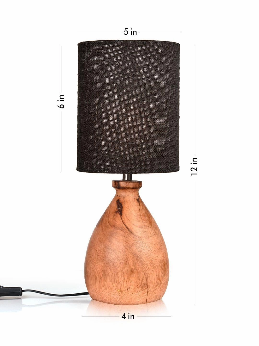 Wooden Dome Table Lamp with Jute Black Shade
