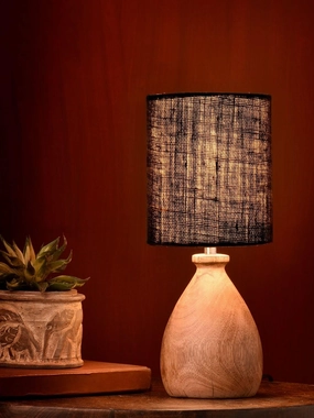 Wooden Dome Table Lamp with Jute Black Shade Louis Poulsen chandelier