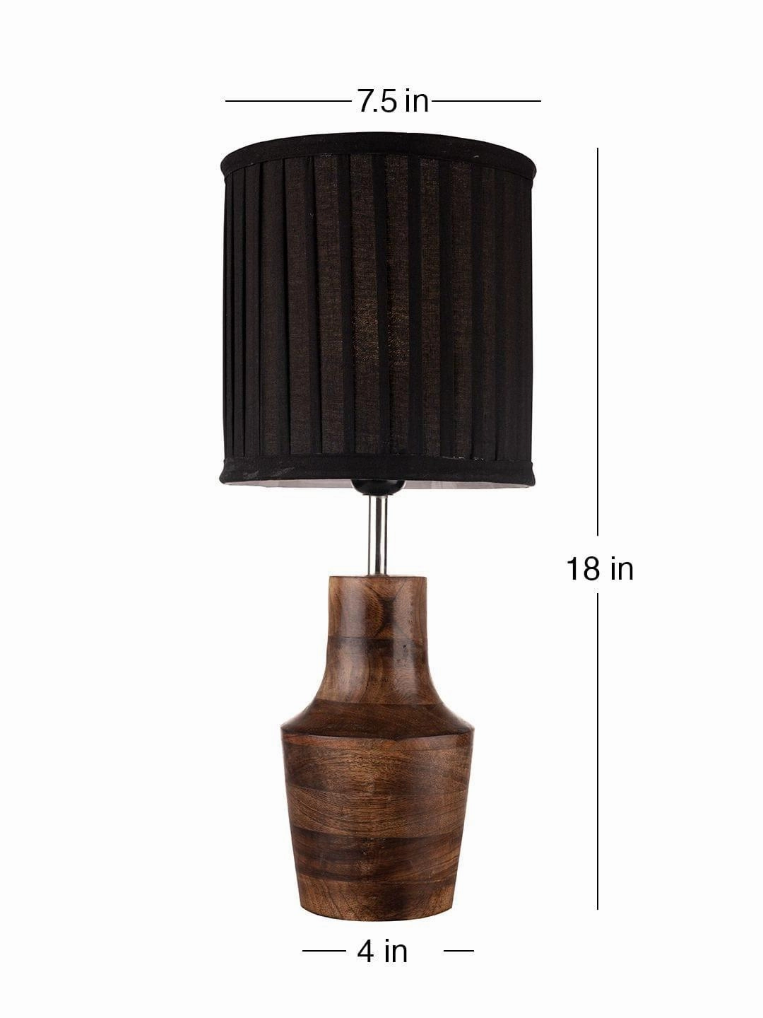 Wooden Firkin Lamp with Pleeted Cotton Black Shade