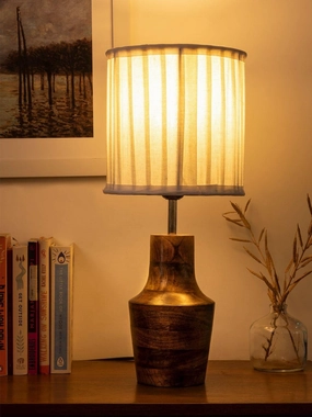 Wooden Firkin Lamp with Pleeted Cotton White Shade Louis Poulsen chandelier