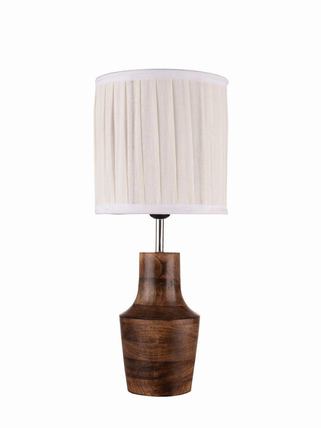 Wooden Firkin Lamp with Pleeted Cotton White Shade