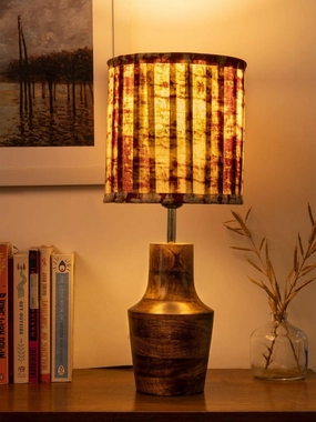 Wooden Firkin Lamp with Pleeted Multicolor Maroon Shade Louis Poulsen chandelier