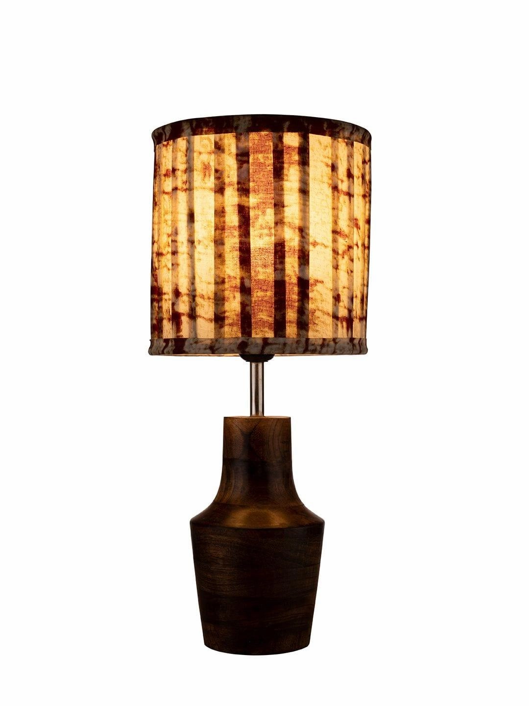 Wooden Firkin Lamp with Pleeted Multicolor Maroon Shade