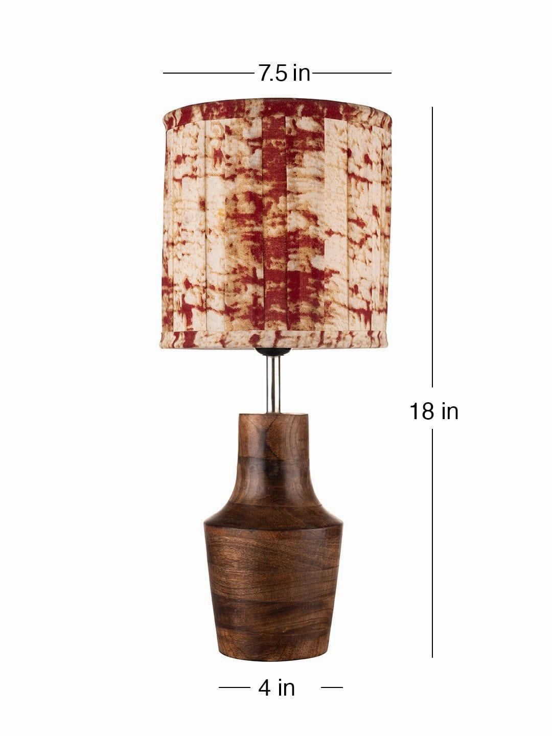 Wooden Firkin Lamp with Pleeted Multicolor Maroon Shade