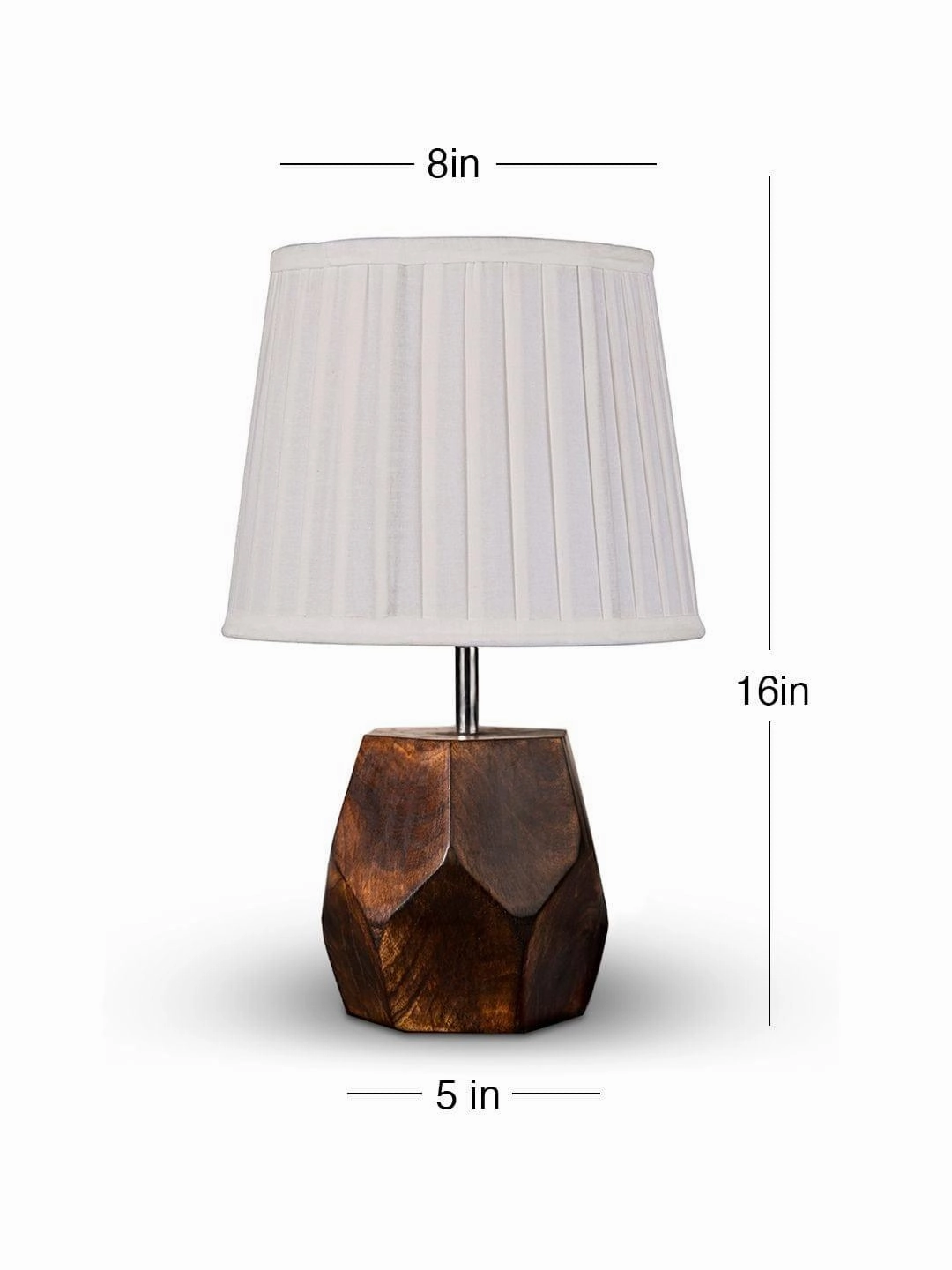 Wooden Hexa Lamp with Pleeted Cotton White Shade
