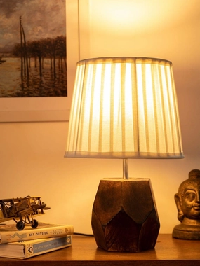 Wooden Hexa Lamp with Pleeted Cotton White Shade Louis Poulsen chandelier