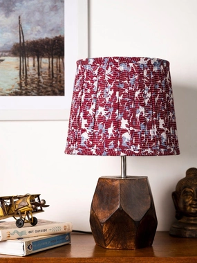 Wooden Hexa Lamp with Pleeted Multicolor Maroon Shade Louis Poulsen chandelier