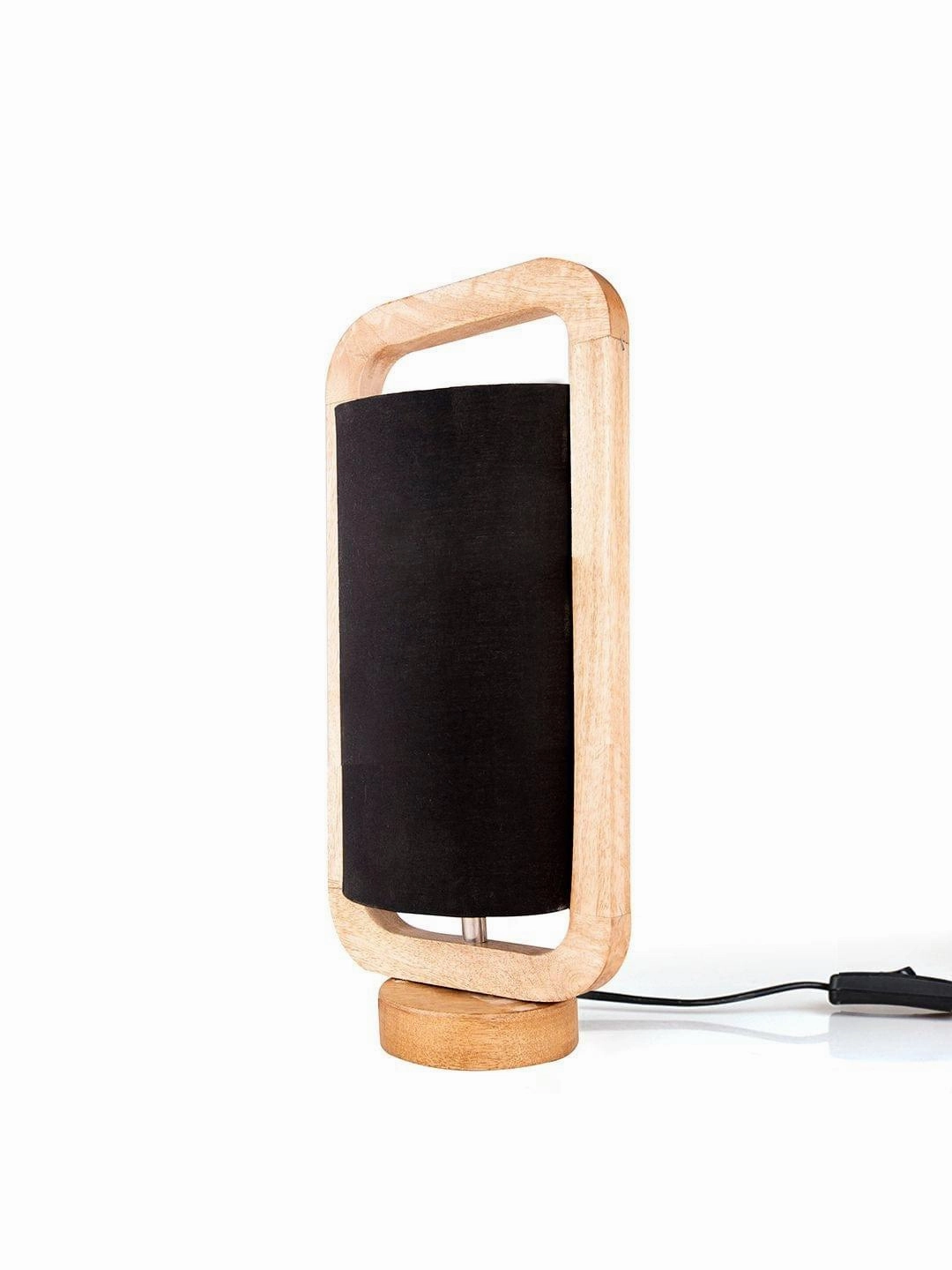 Wooden Lantern Lamp with Black Cotton Shade