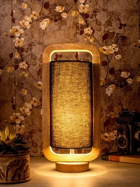 Wooden Lantern Lamp with Black Cotton Shade Louis Poulsen chandelier