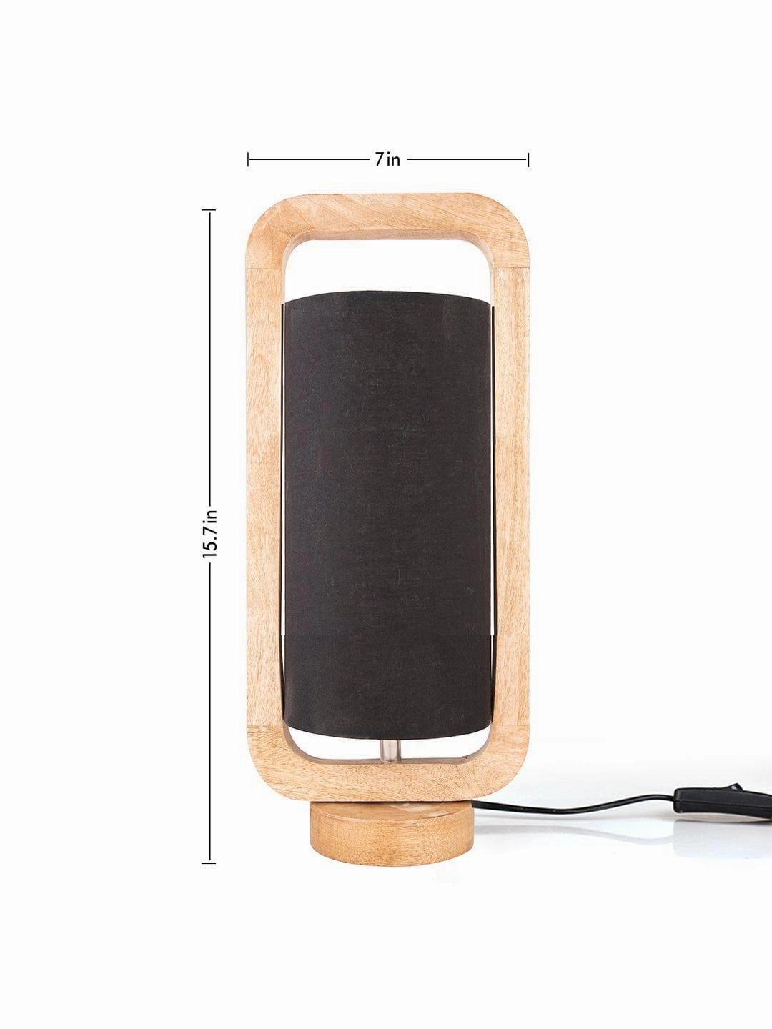 Wooden Lantern Lamp with Black Cotton Shade