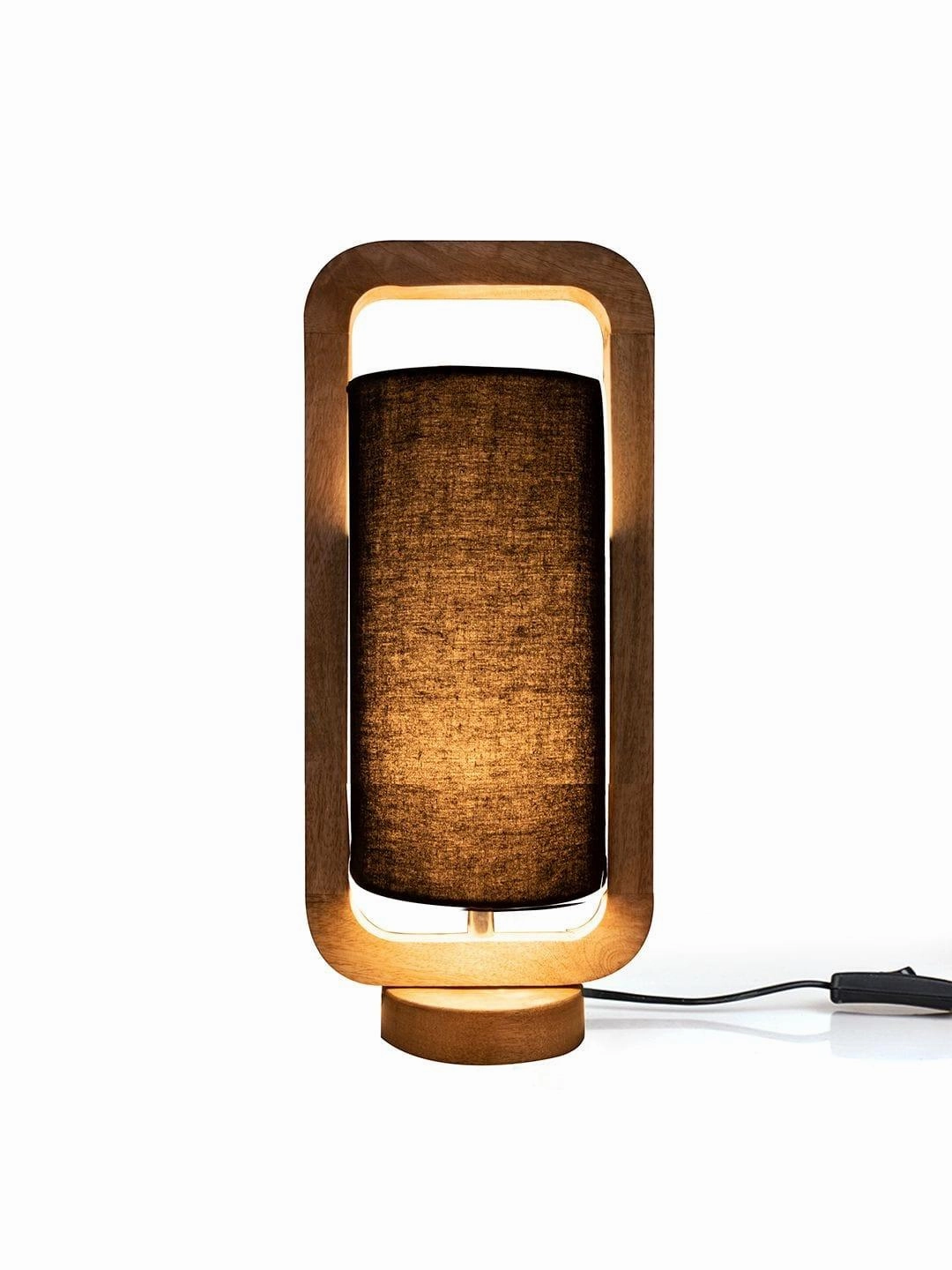 Wooden Lantern Lamp with Black Cotton Shade