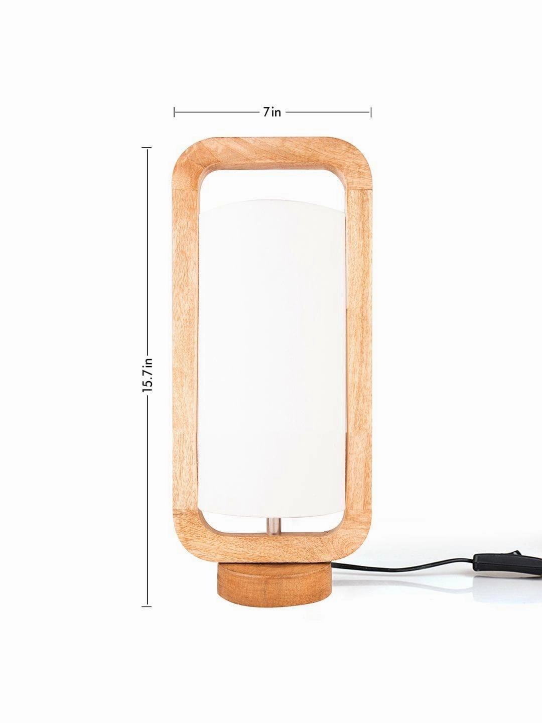 Wooden Lantern Lamp with White Cotton Shade
