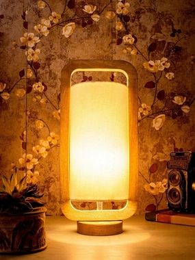 Wooden Lantern Lamp with White Cotton Shade Louis Poulsen chandelier