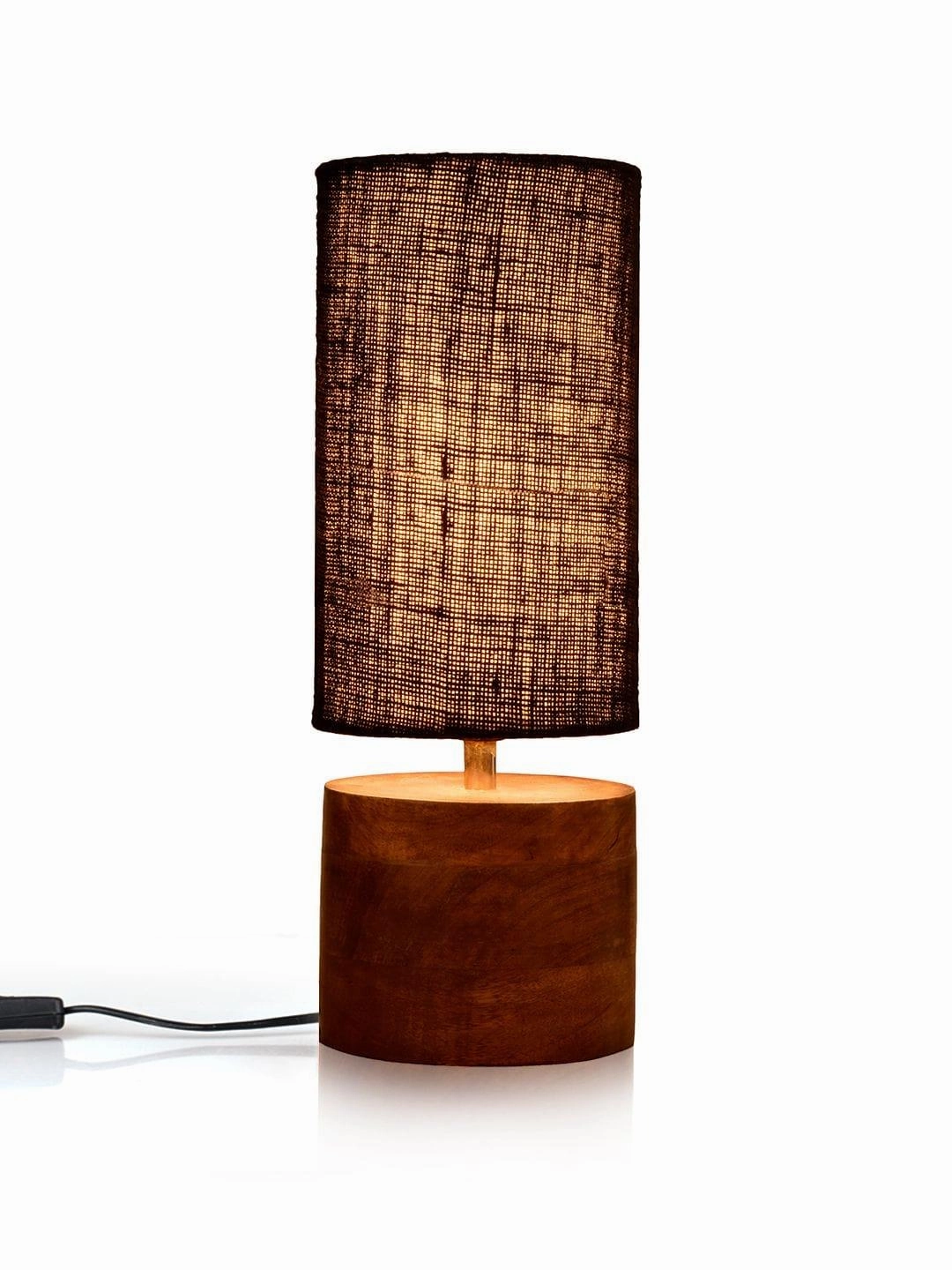Wooden Log Table Lamp with Black Jute Shade