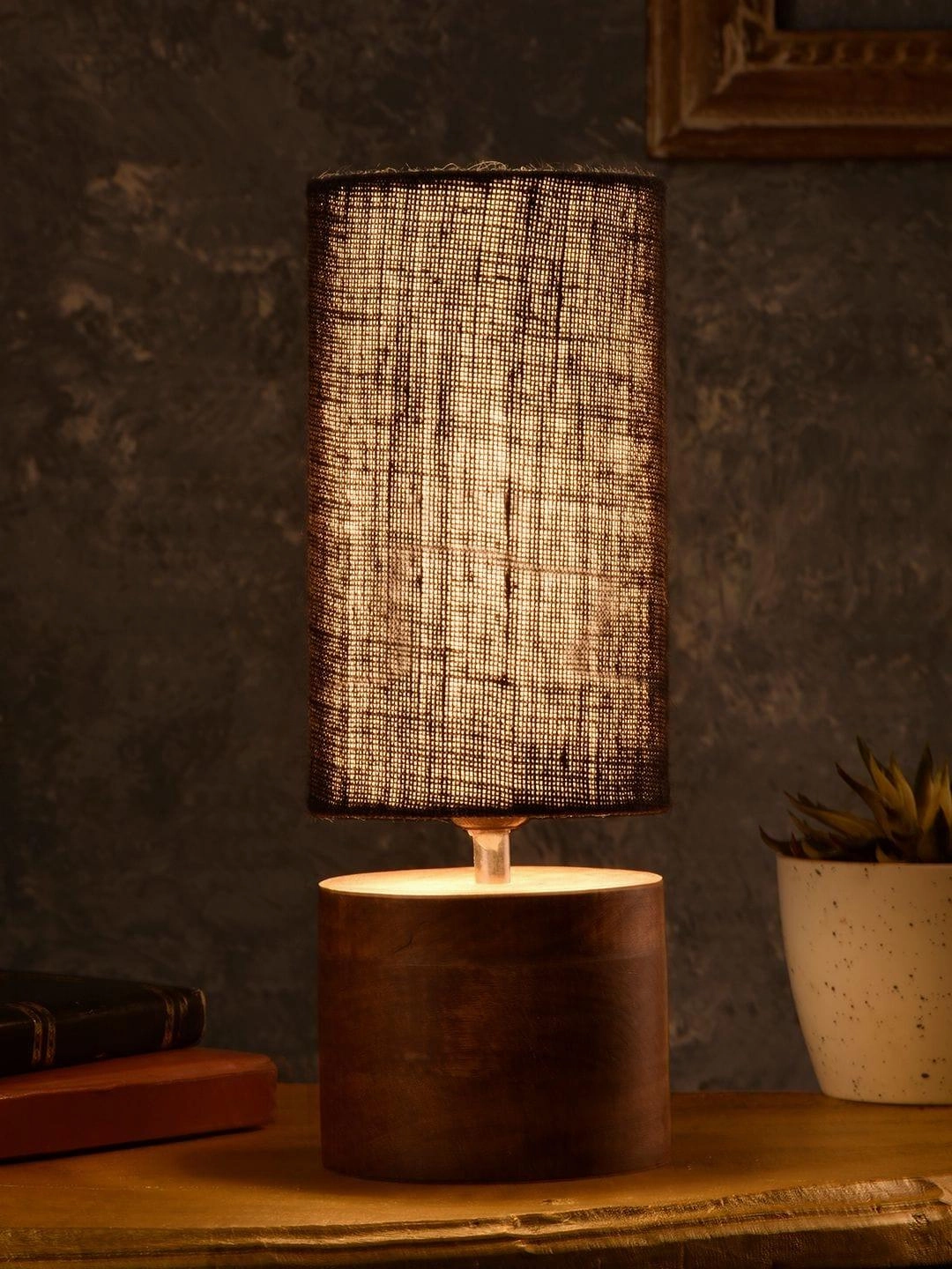Wooden Log Table Lamp with Black Jute Shade Louis Poulsen chandelier