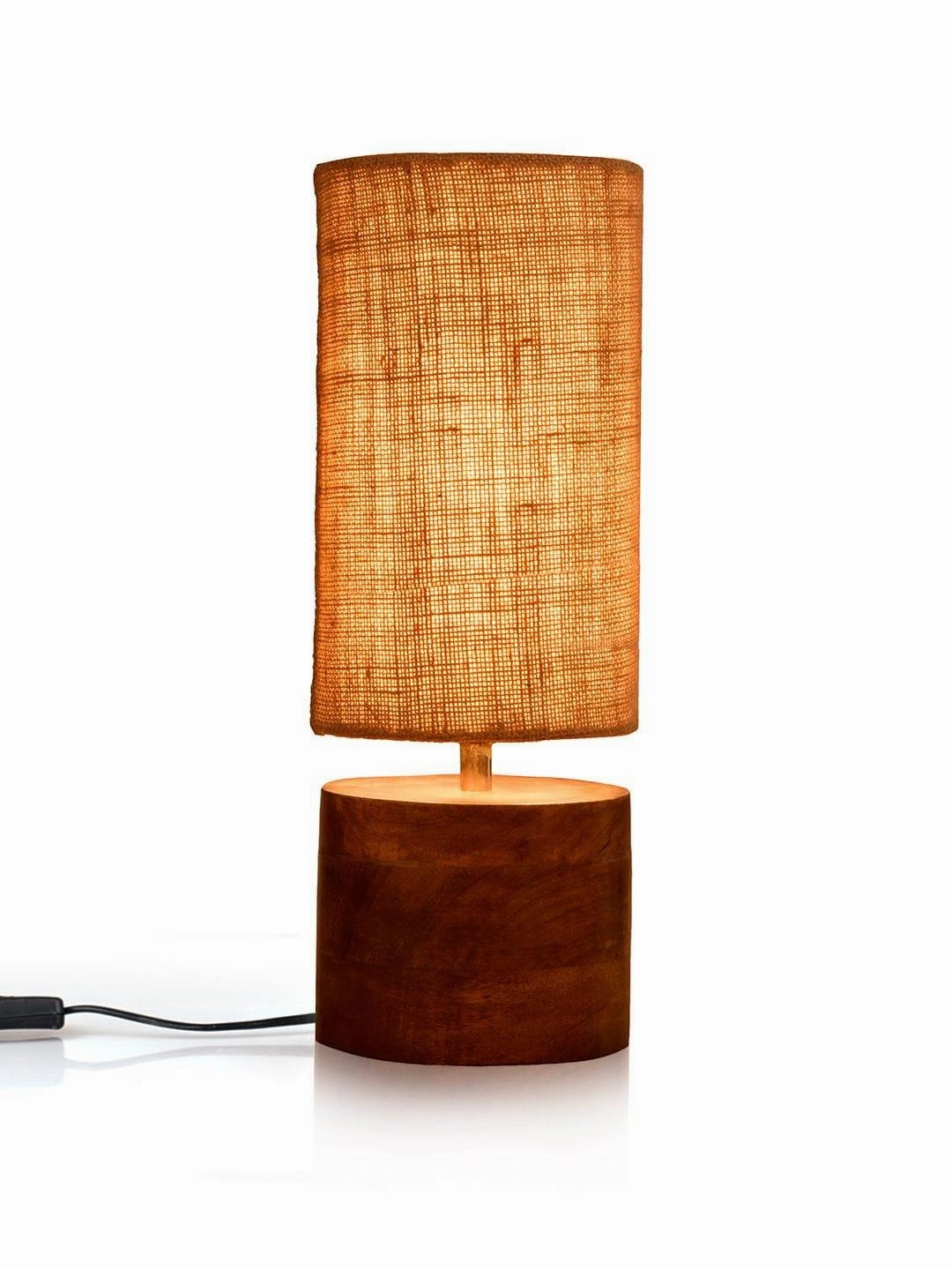 Wooden Log Table Lamp with Brown Jute Shade