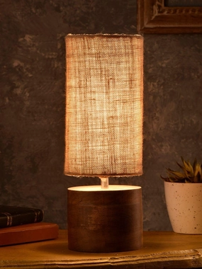 Wooden Log Table Lamp with Brown Jute Shade Louis Poulsen chandelier