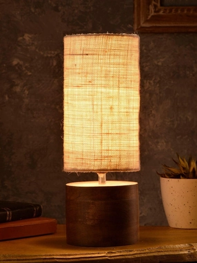 Wooden Log Table Lamp with White Jute Shade Louis Poulsen chandelier