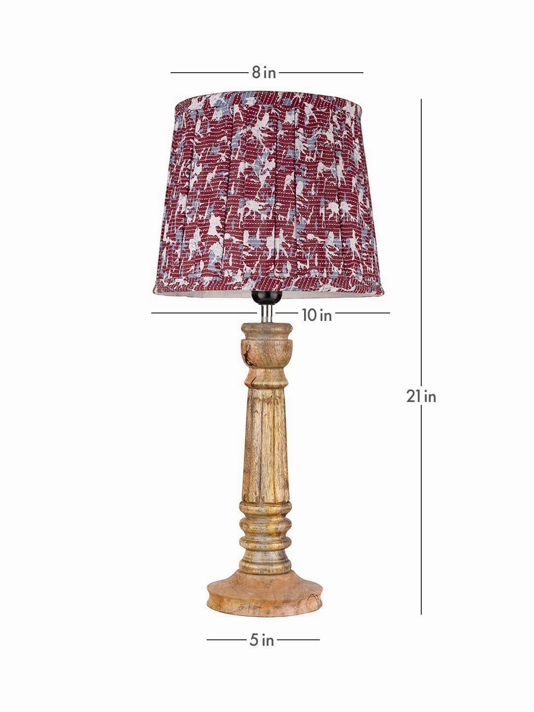 Wooden Pillar Brown lamp with pleeted Colorful Soft Shade
