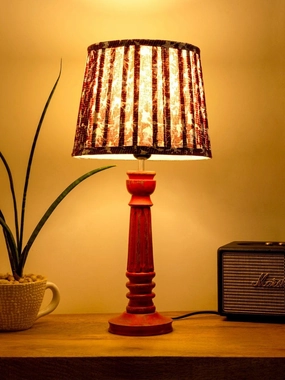 Wooden Pillar Pink lamp with pleeted Colorful Soft Shade Louis Poulsen chandelier