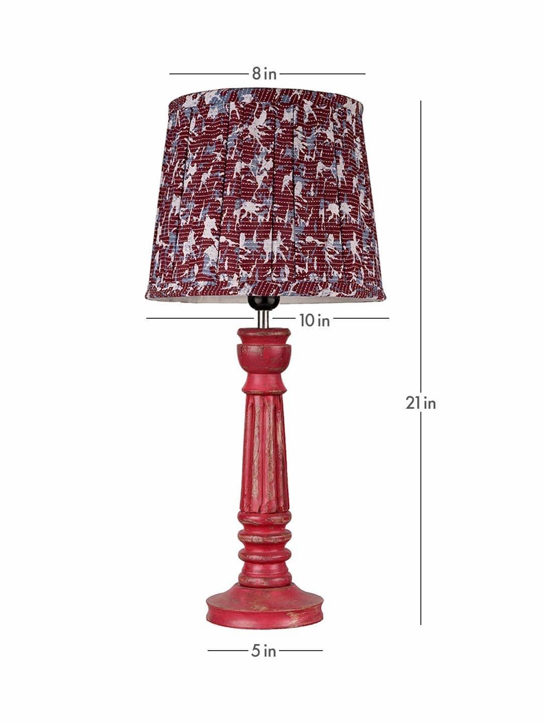 Wooden Pillar Pink lamp with pleeted Colorful Soft Shade