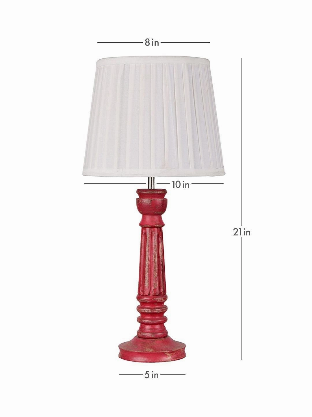 Wooden Pillar Pink lamp with pleeted White Soft Shade