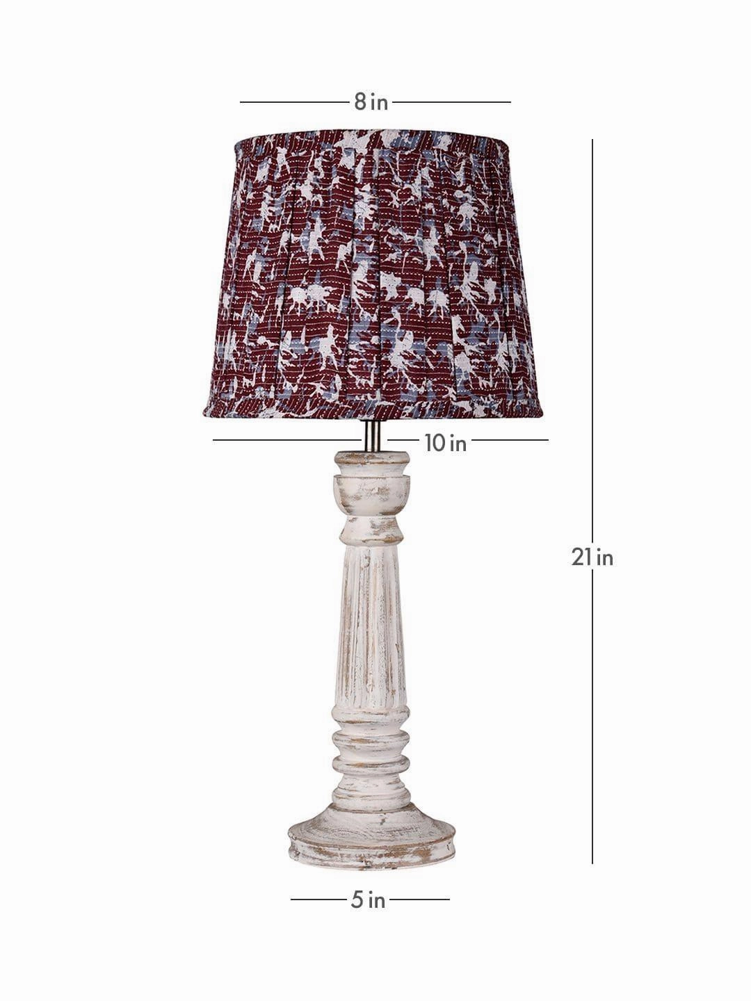 Wooden Pillar White lamp with pleeted Colorful Soft Shade