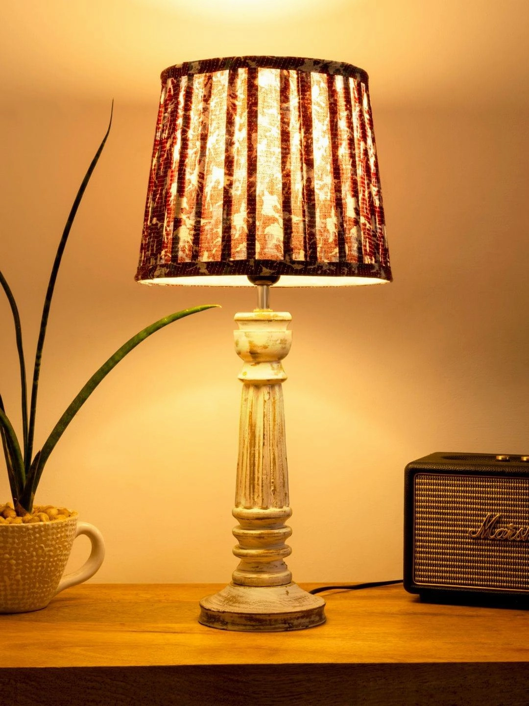 Wooden Pillar White lamp with pleeted Colorful Soft Shade Louis Poulsen chandelier