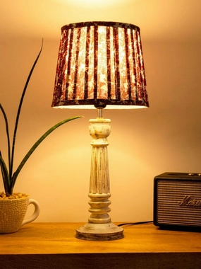 Wooden Pillar White lamp with pleeted Colorful Soft Shade Louis Poulsen chandelier