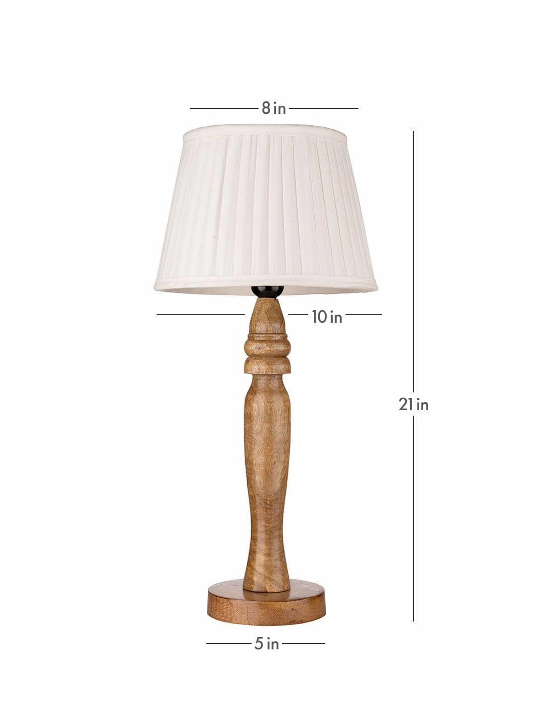 Wooden Round Brown Lamp with pleeted White Taper soft Shade