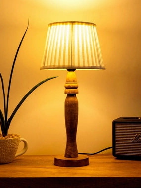 Wooden Round Brown Lamp with pleeted White Taper soft Shade Louis Poulsen chandelier