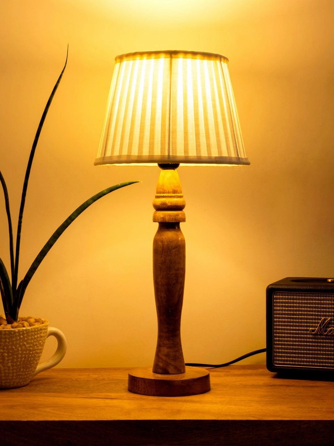 Wooden Round Brown Lamp with pleeted White Taper soft Shade Louis Poulsen chandelier