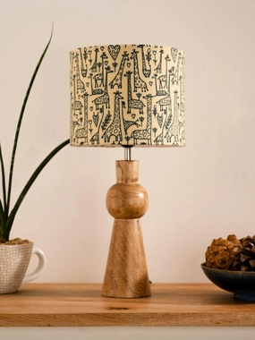 Wooden Skirt Lamp with Multicolor Animal Print Shade Louis Poulsen chandelier