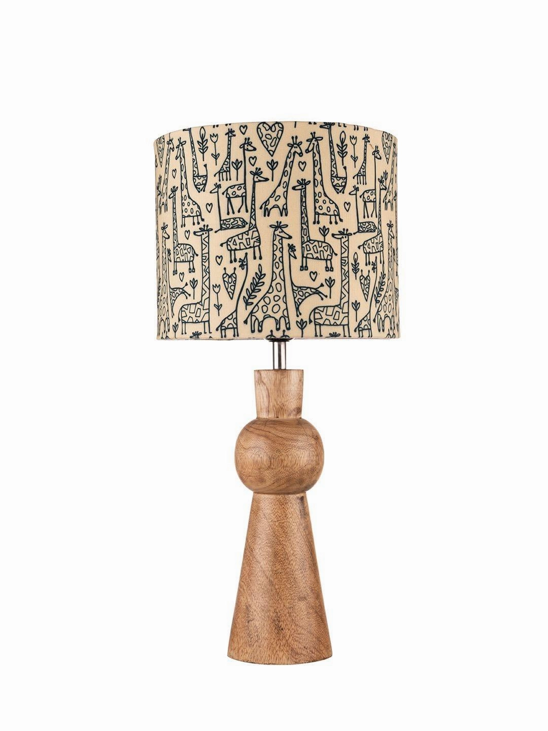 Wooden Skirt Lamp with Multicolor Animal Print Shade