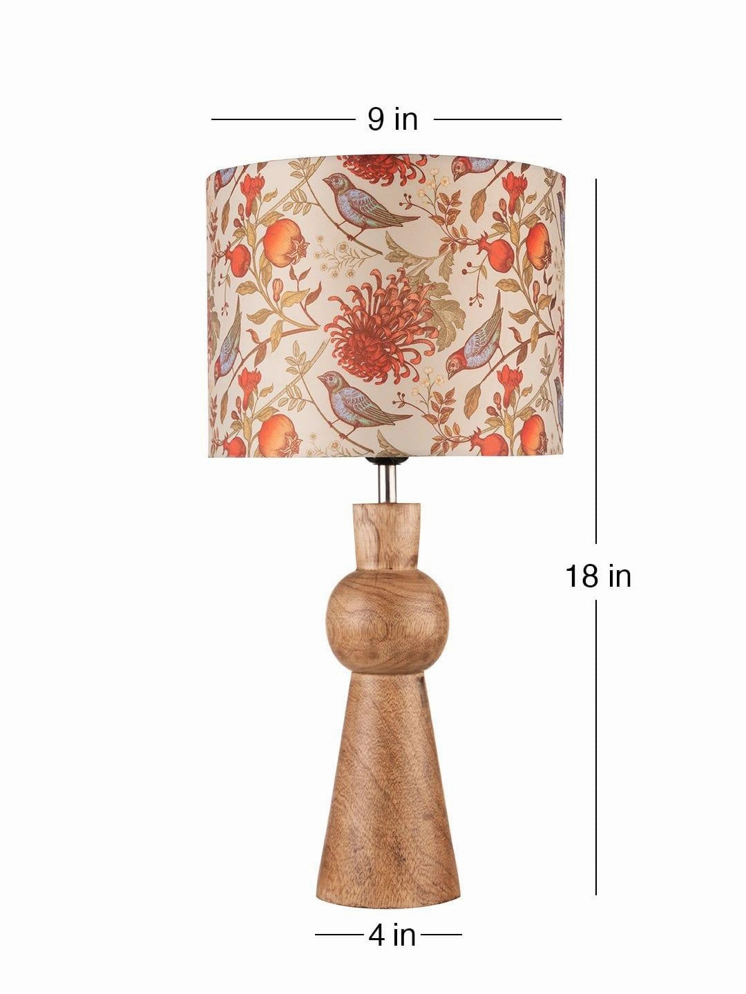 Wooden Skirt Lamp with Multicolor Birdy Shade