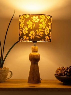 Wooden Skirt Lamp with Multicolor Black Floral Shade Louis Poulsen chandelier