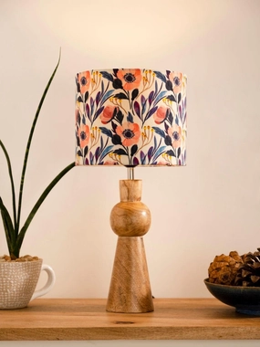 Wooden Skirt Lamp with Multicolor Pink Flowers Shade Louis Poulsen chandelier