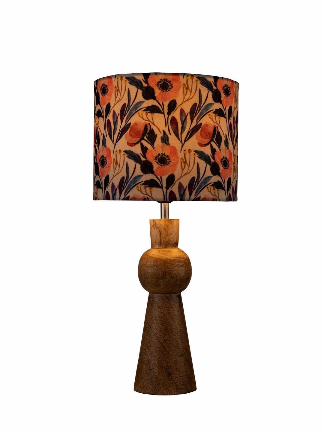 Wooden Skirt Lamp with Multicolor Pink Flowers Shade