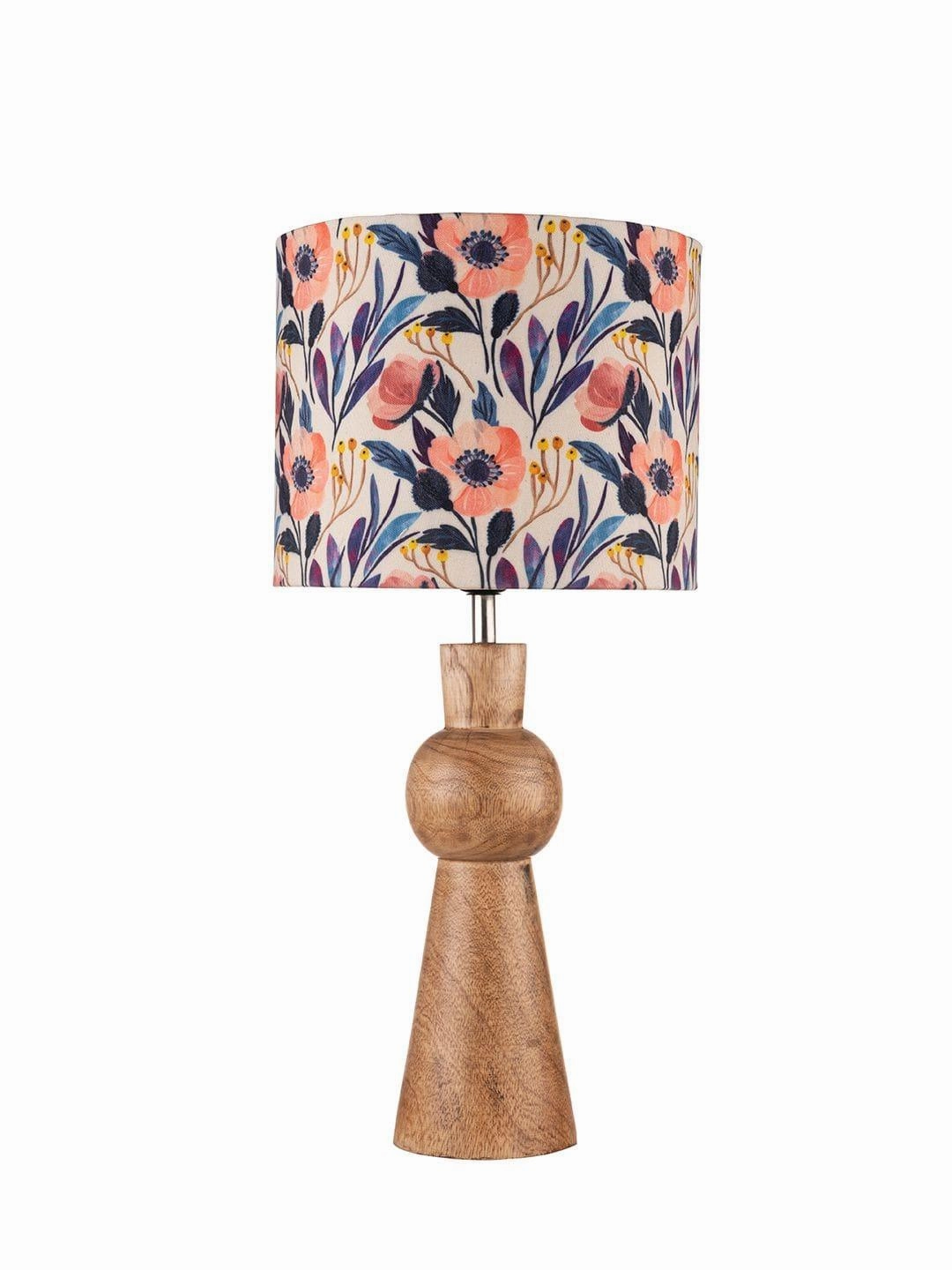 Wooden Skirt Lamp with Multicolor Pink Flowers Shade