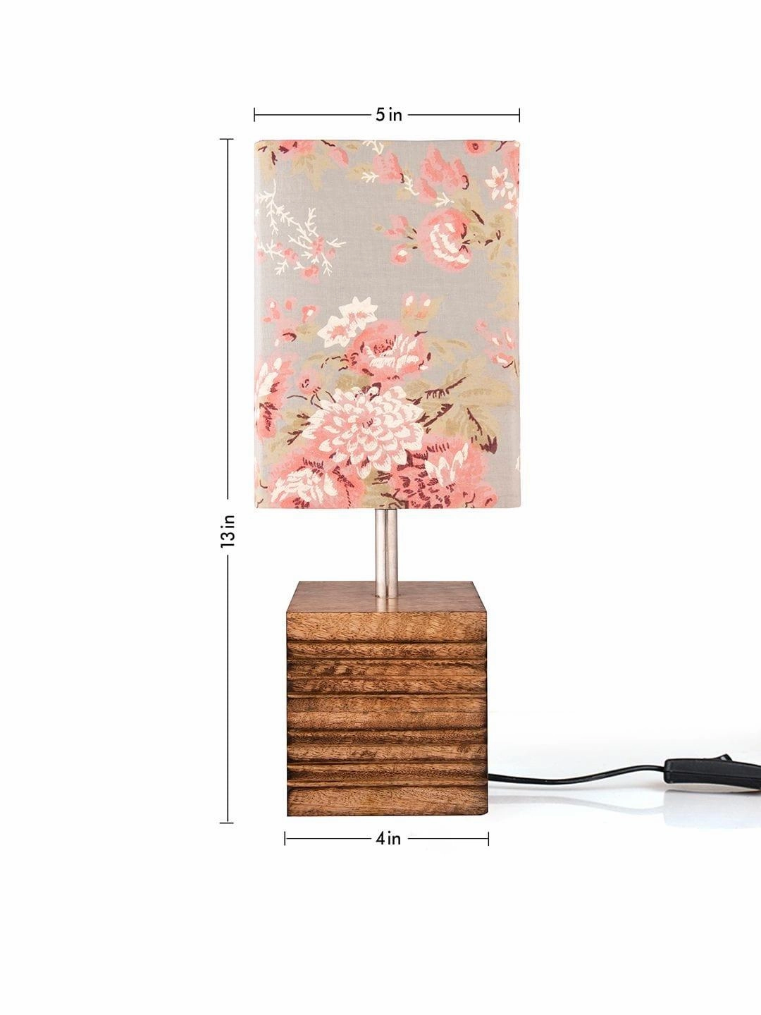 Wooden Stripped Cube Lamp with Colorful Grey Shade