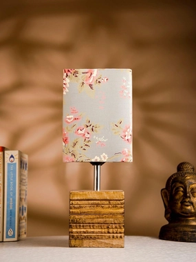 Wooden Stripped Cube Lamp with Colorful Grey Shade Louis Poulsen chandelier