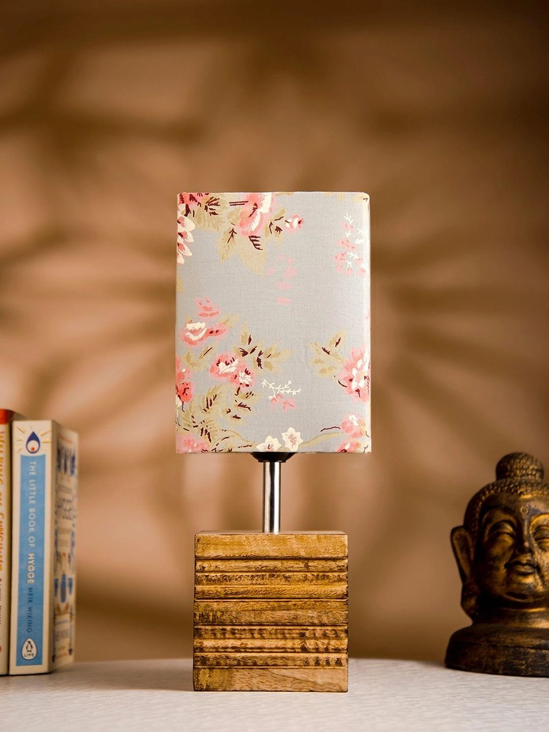 Wooden Stripped Cube Lamp with Colorful Grey Shade Louis Poulsen chandelier