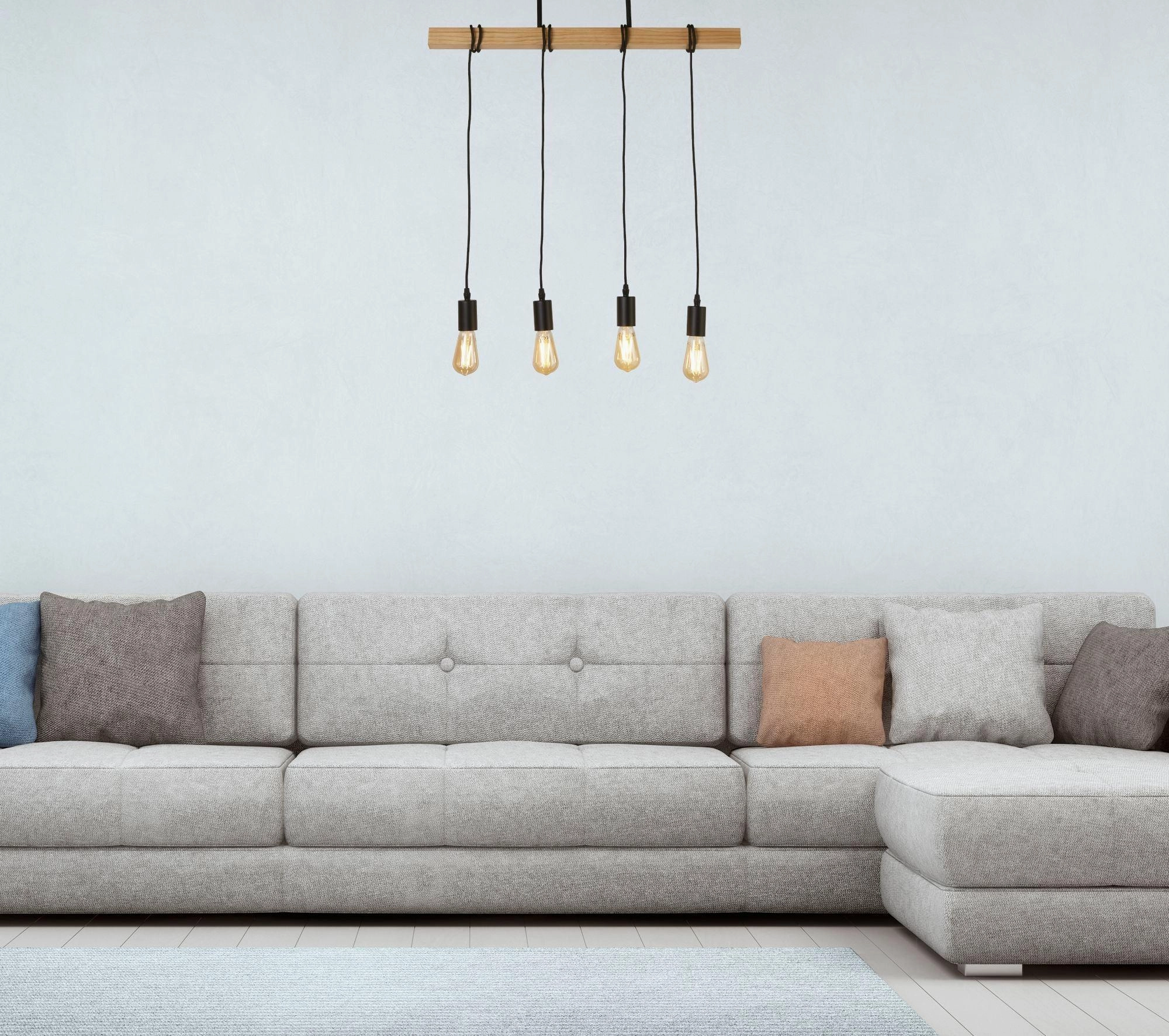 Woody 4 Light Black & Ash Wood Ceiling Pendant