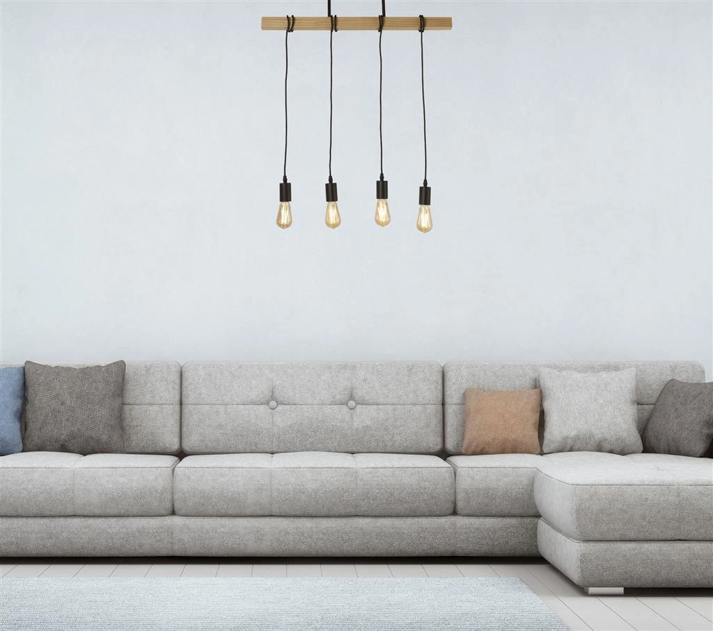 Woody 4 Light Black & Ash Wood Ceiling Pendant