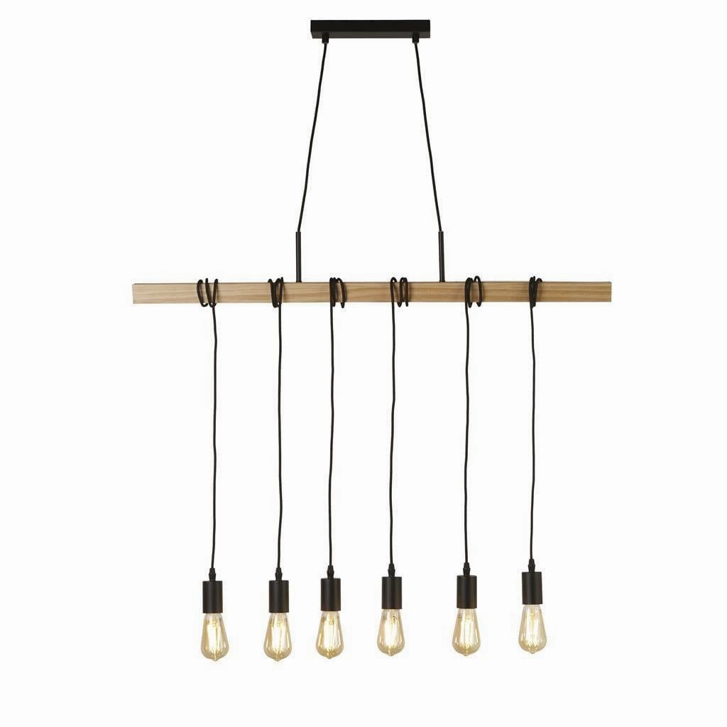 Woody 6 Light Black & Ash Wood Ceiling Pendant Searchlight minimalist ceiling light